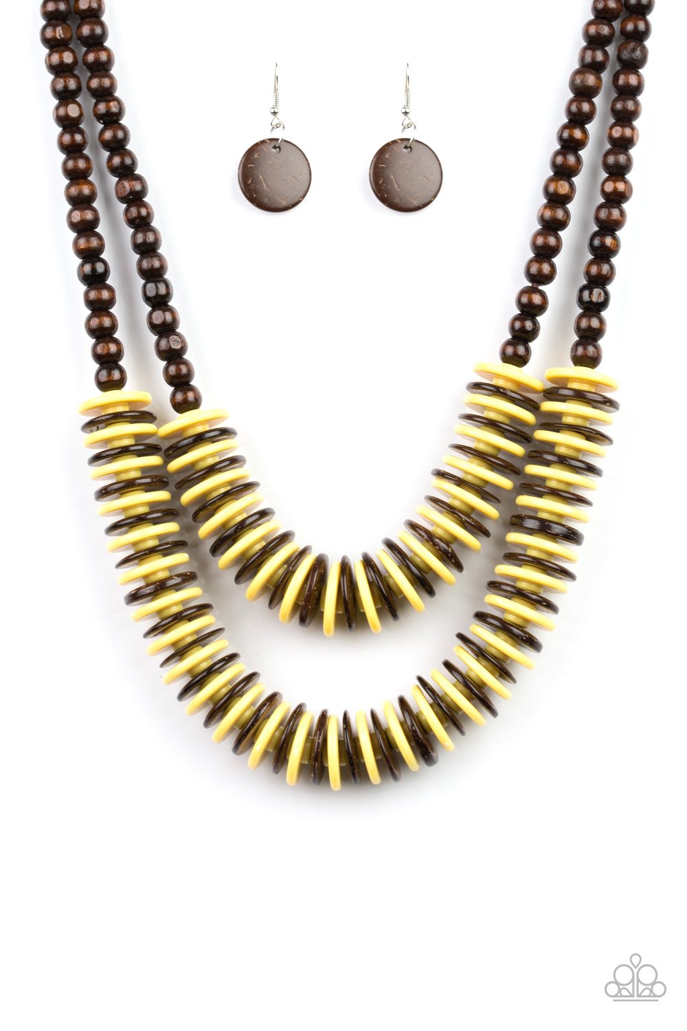Dominican Disco Wooden Necklace Yellow